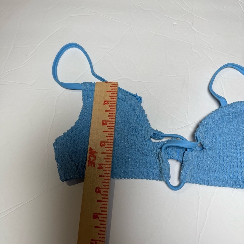 Aerie Shimmery Crinkle Lace Up Scoop Bikini Top XXS Blue NWT UPF 50 PROTECTION - Picture 3 of 10